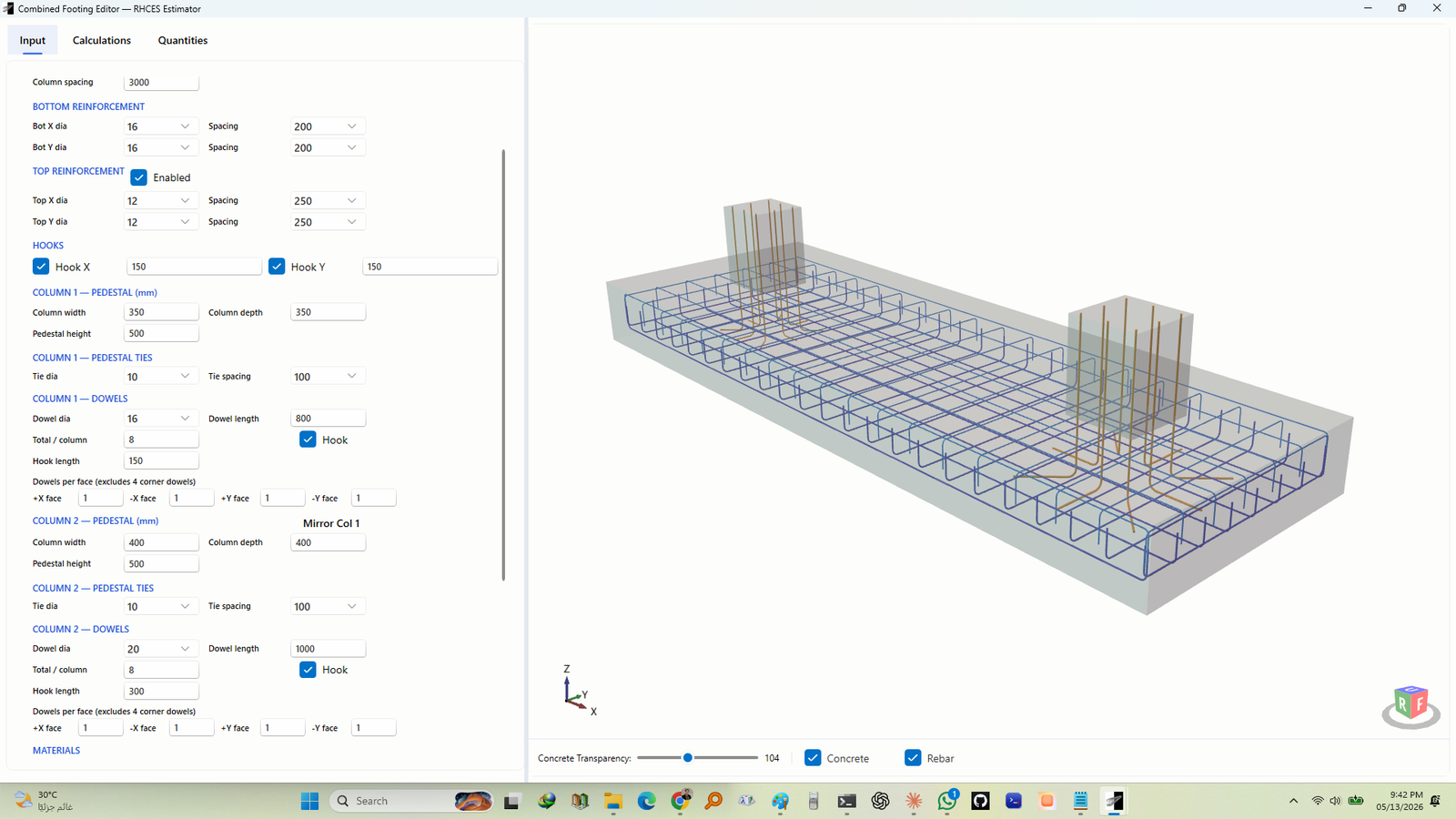 RHCES Estimator combined footing editor