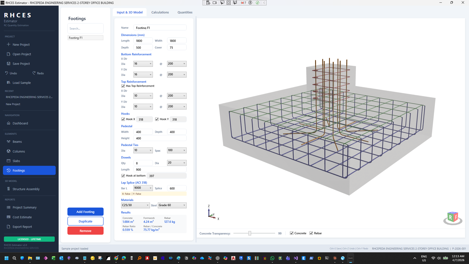 RHCES Estimator - Footings Module