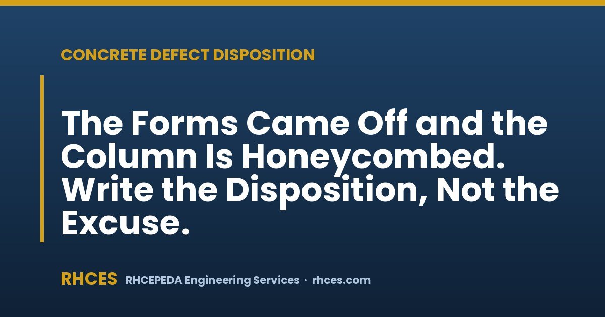 The Forms Came Off and the Column Is Honeycombed. Write the Disposition, Not the Excuse.