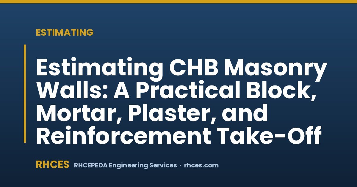 Estimating CHB Masonry Walls: A Practical Block, Mortar, Plaster, and Reinforcement Take-Off