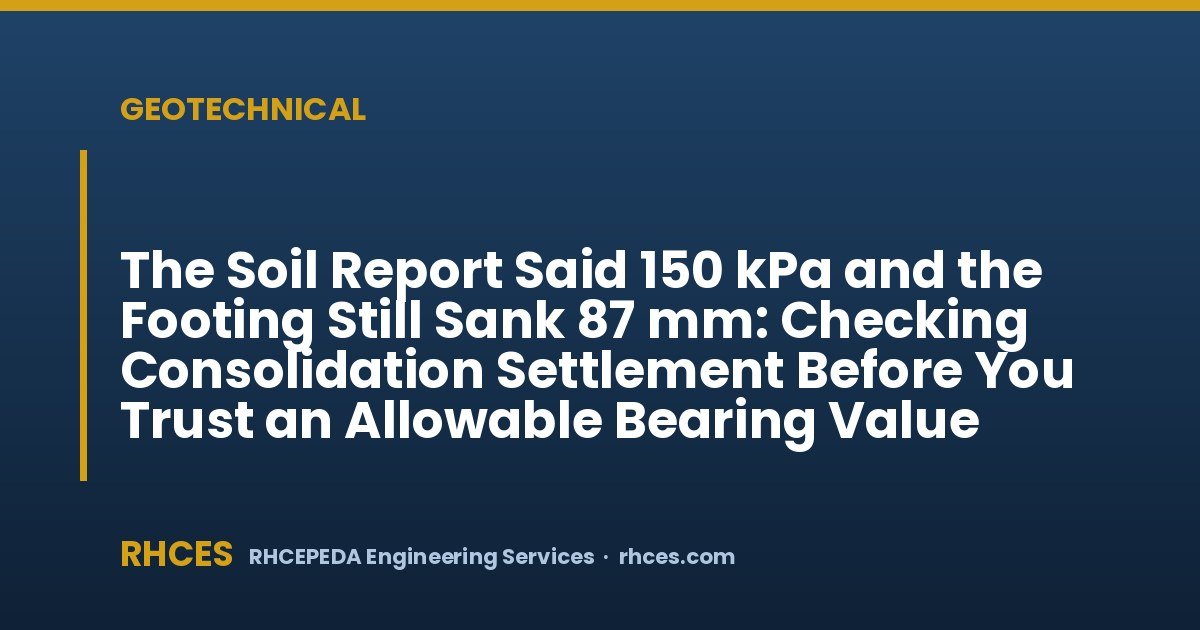 The Soil Report Said 150 kPa and the Footing Still Sank 87 mm: Checking Consolidation Settlement Before You Trust an Allowable Bearing Value