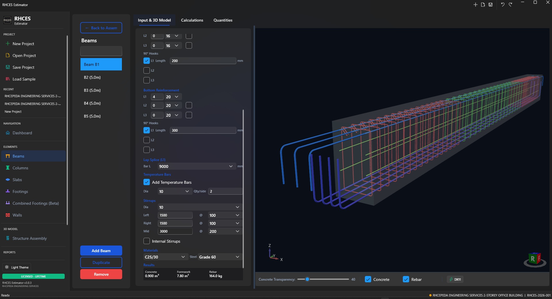 Beam design output