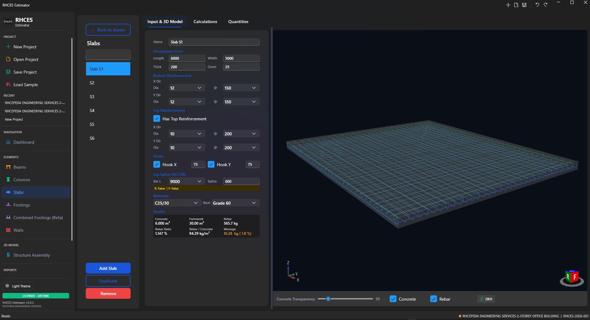 Slab design output